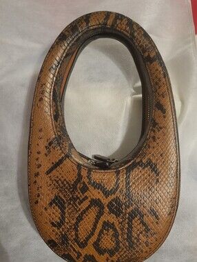 Tan and Black Snakeskin Oval Handbag